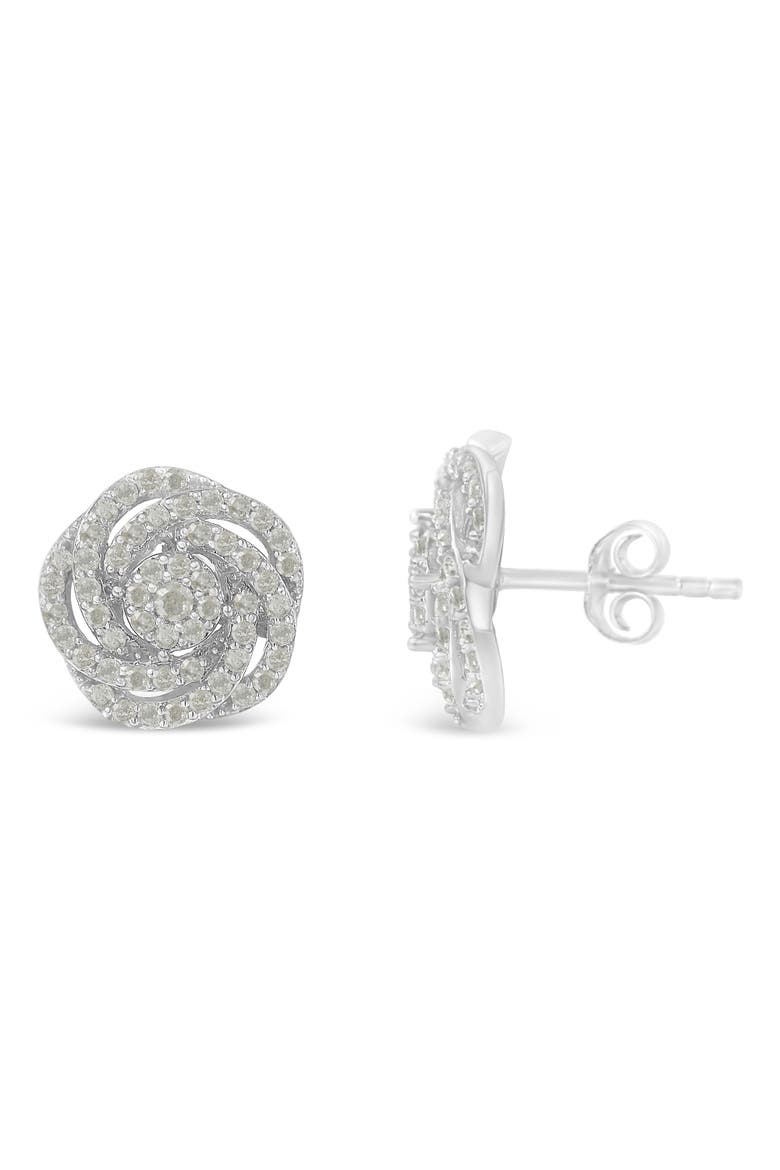 10k White Gold Rose-Cut 1 cttw Diamond Floral Cluster Earrings, Alternate, color, White