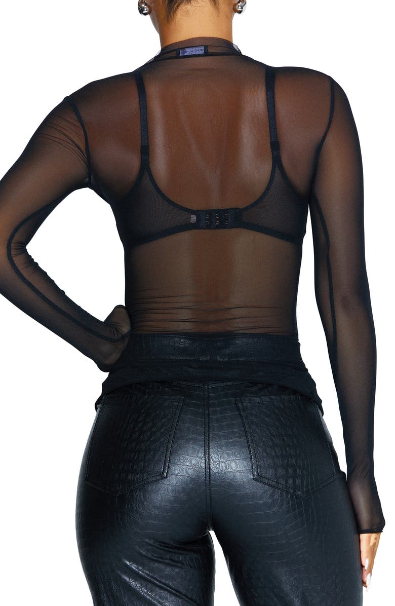 Naked Wardrobe Funnel Neck Long Sleeve Sheer Mesh Top, Alternate, color, 