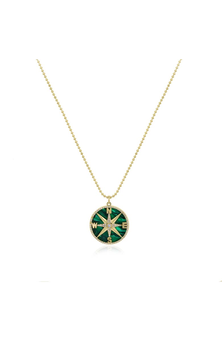 The Lovery Fine Jewelry Malachite CZ Compass Necklace, Main, color, Malachite
