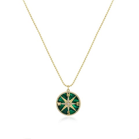 Malachite CZ Compass Necklace