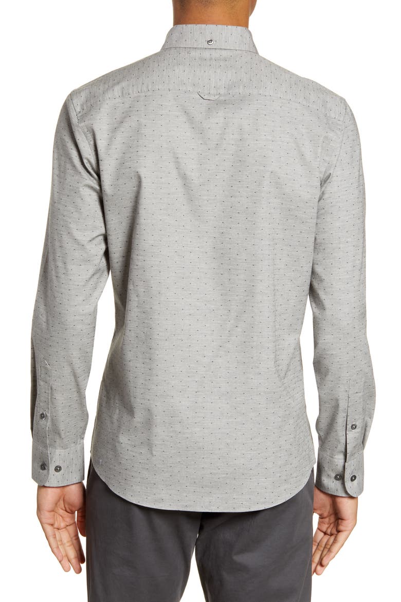Trim Fit Button-Down Shirt, Alternate, color, GREY HEATHER NAVY DOBBY