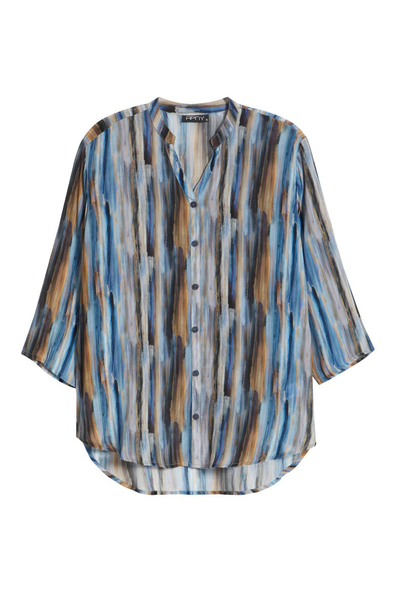 Stripe Three Quarter Sleeve Cupro Blend Button-Up Shirt, Alternate, color, LIGHT BLUE MULTI