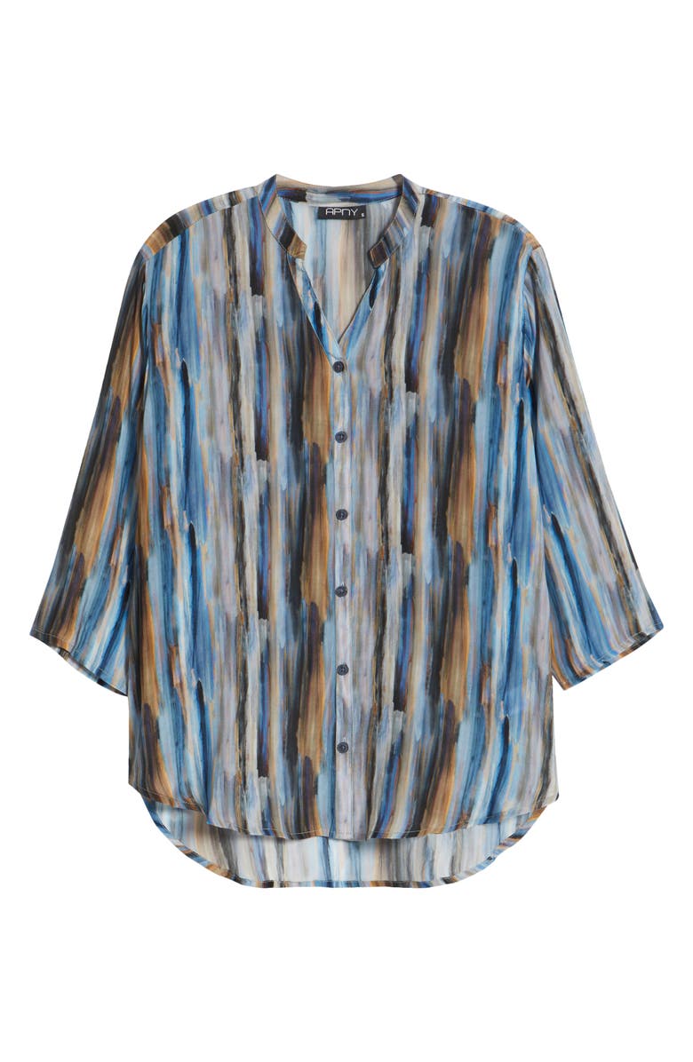 APNY Stripe Three Quarter Sleeve Cupro Blend Button-Up Shirt, Alternate, color, Light Blue Multi
