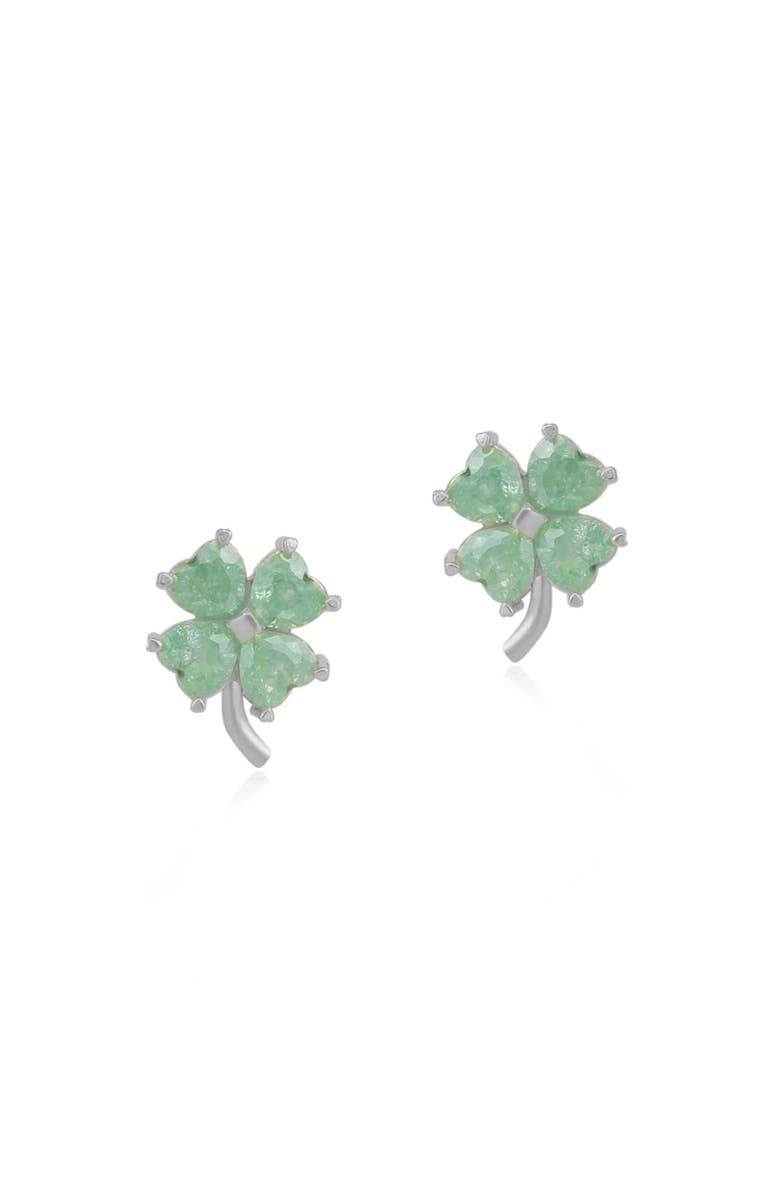 Spero London Four Leaves Clover Sterling Silver Stud Earring - Green, Main, color, Silver