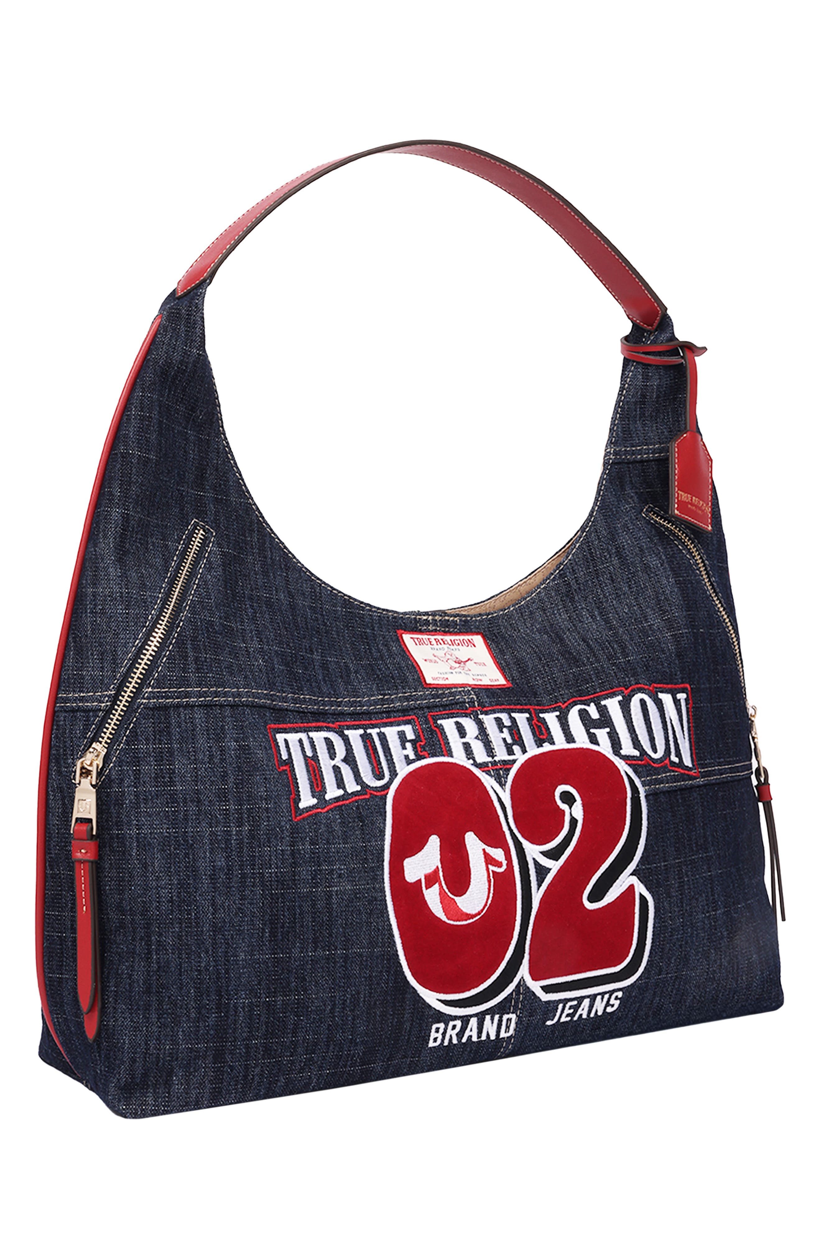 Varsity Logo Zip Pocket Hobo, Alternate, color, DARK DENIM