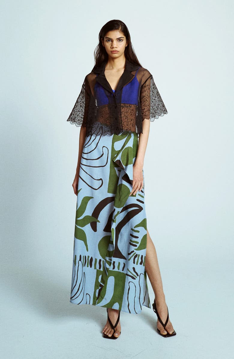 Topshop Embroidered Mesh Crop Top, Alternate, color, Black