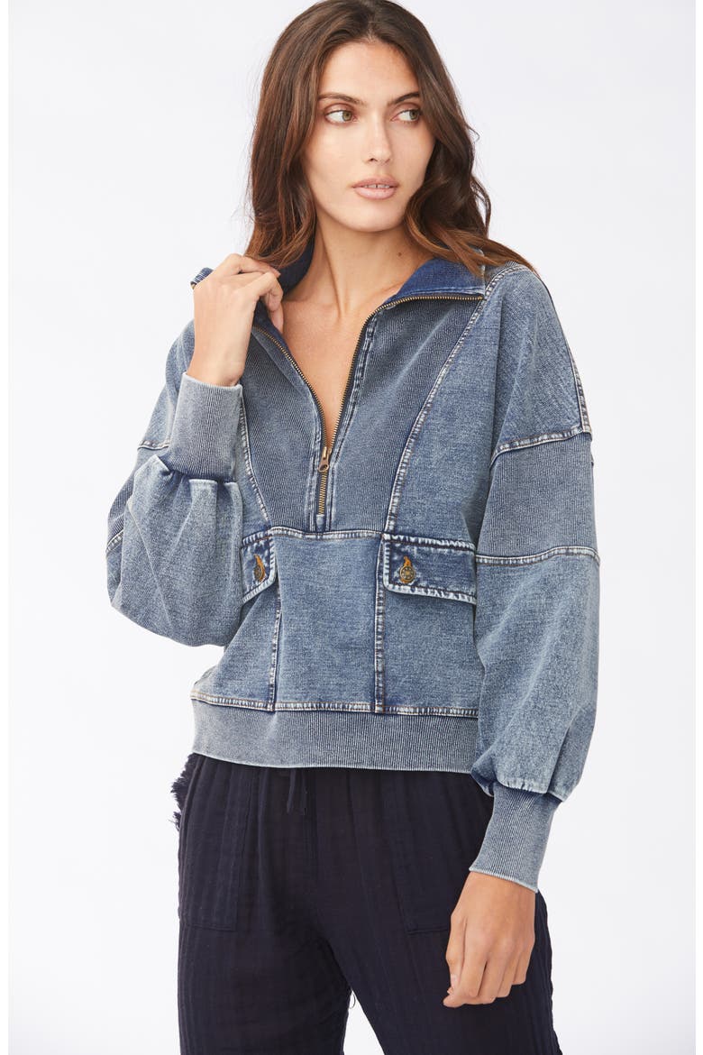 Camille Half Zip Pullover, Alternate, color, WASHED INDIGO