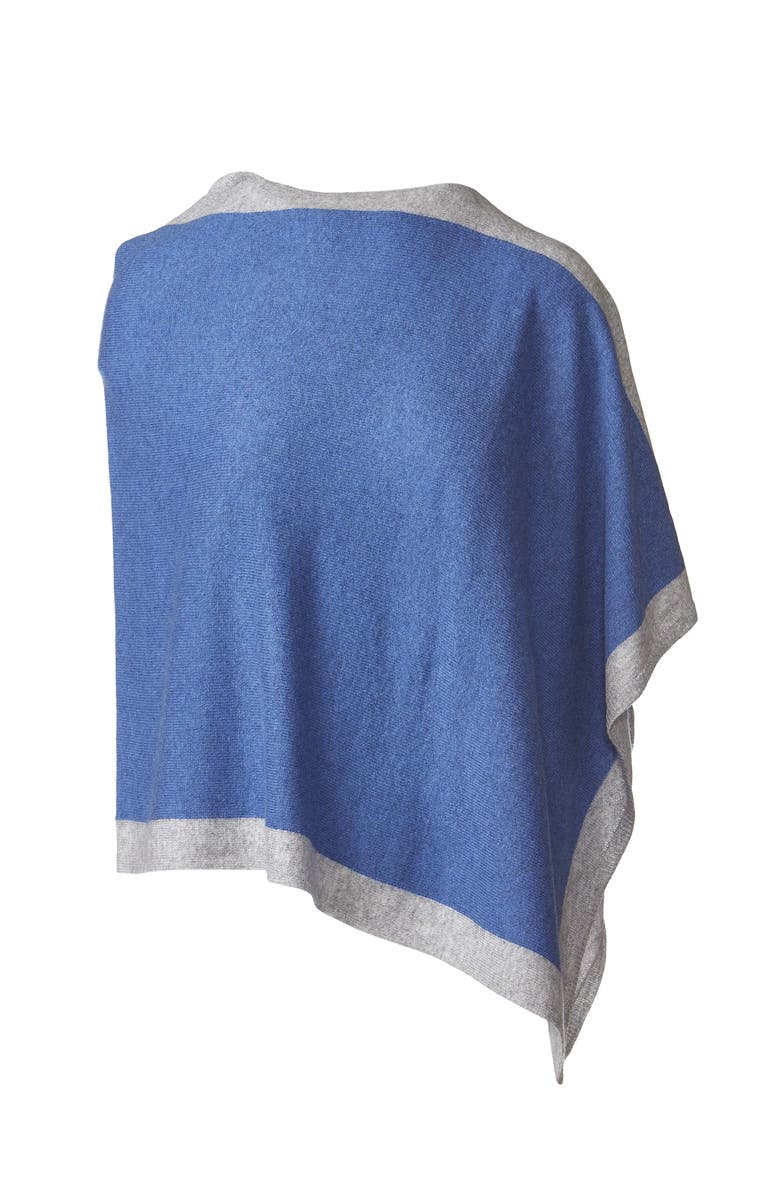 Kinross Cashmere Contrast Border Poncho, Main, color, Indigo