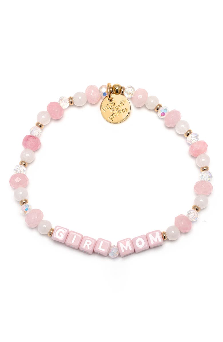 Little Words Project Girl Mom Beaded Stretch Bracelet, Main, color, Pink