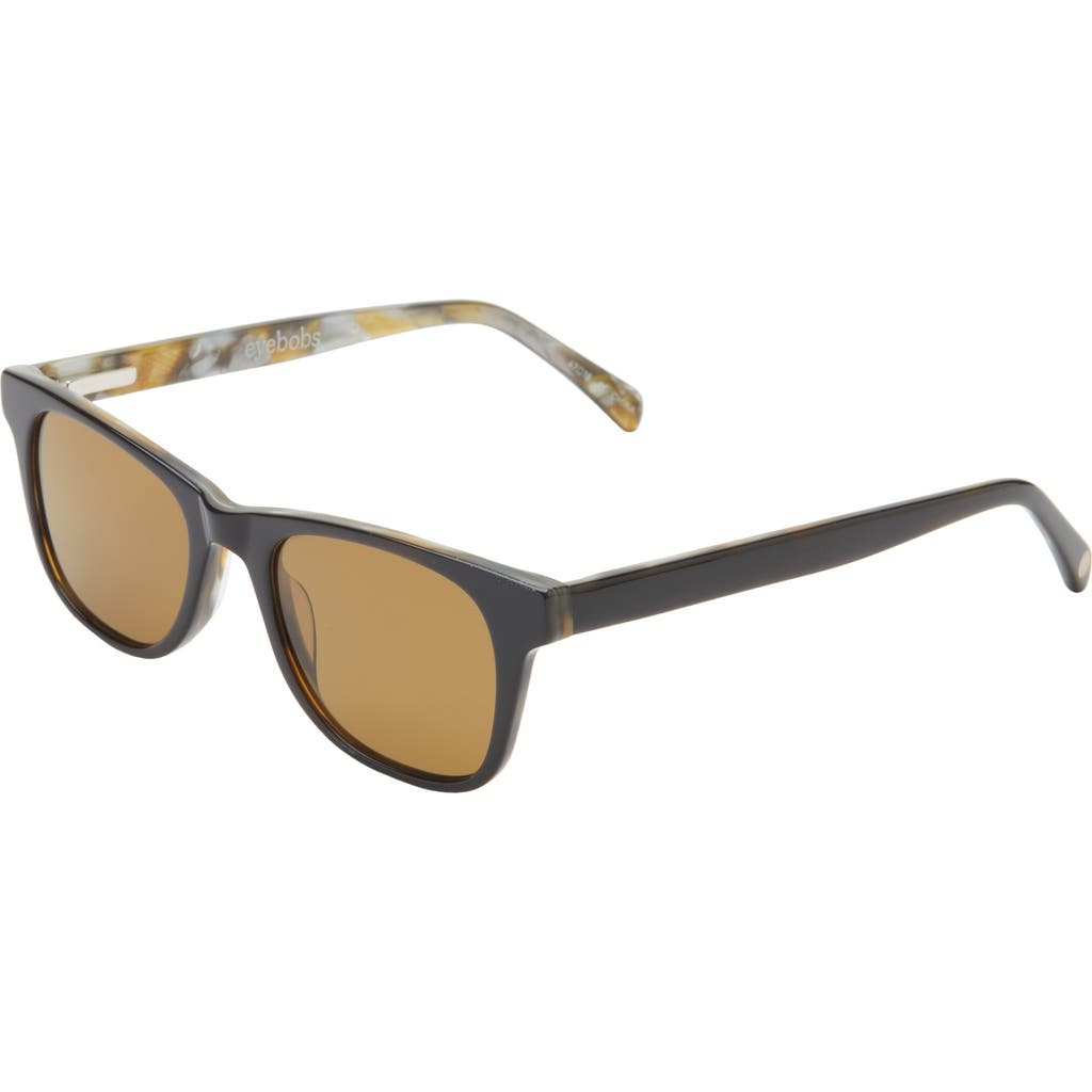 Eyebobs The Director 46mm Small Polarized Square Sunglasses In Black Pearl Backside/brown