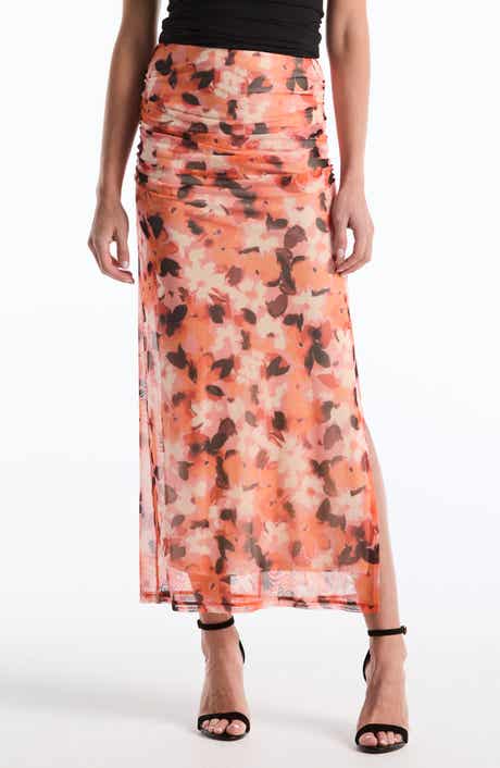 Laundry by Shelli Segal Floral Ruched Midi Mesh Skirt