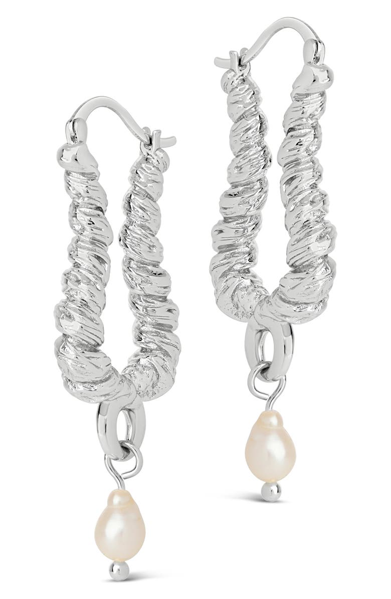 Sterling Forever Sylvie Freshwater Pearl Hoop Earrings, Alternate, color, Silver