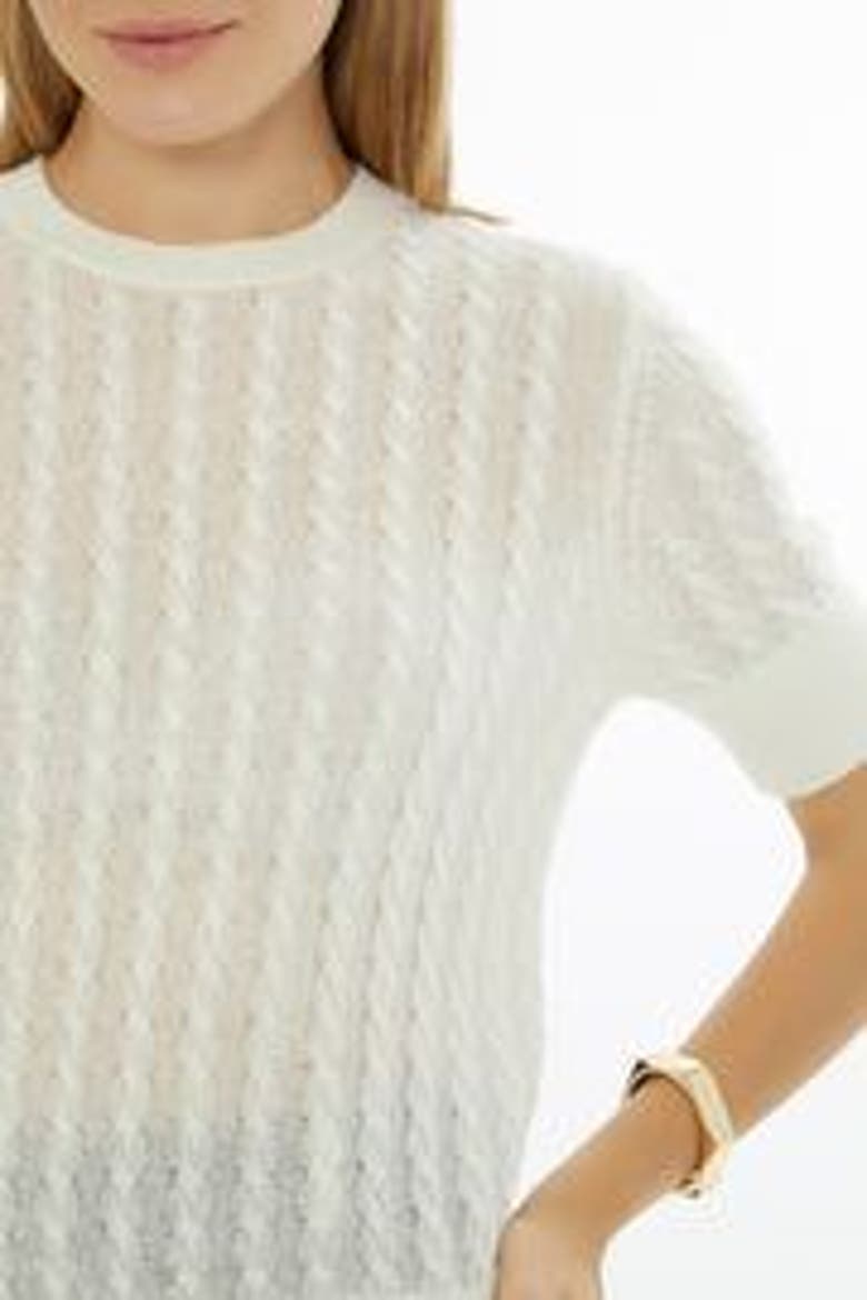 Crew Neck Short-Sleeve Wool Cashmere Sweater Ecru, Alternate, color, Ecru