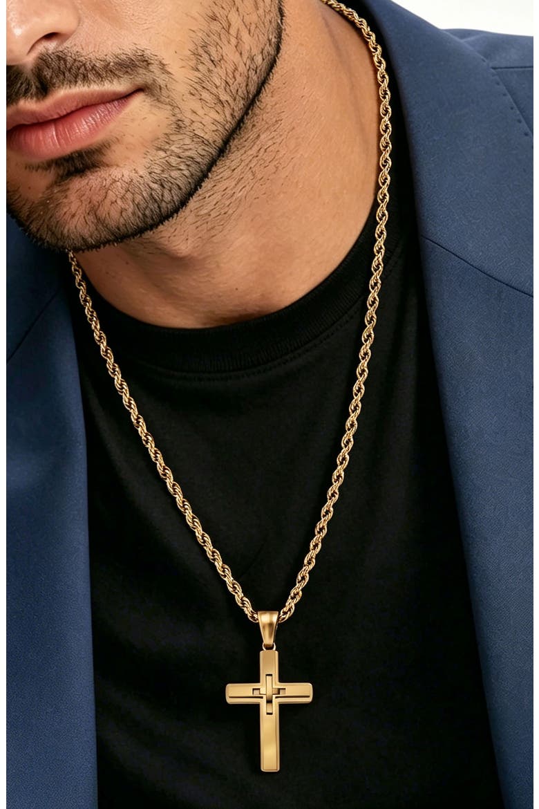 Men's Cross Pendant Necklace, Alternate, color, GOLD
