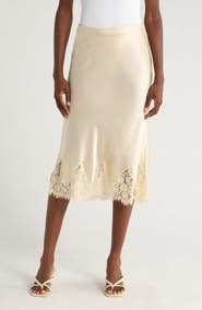 Reformation Carolina Lace Trim Silk Midi Skirt
