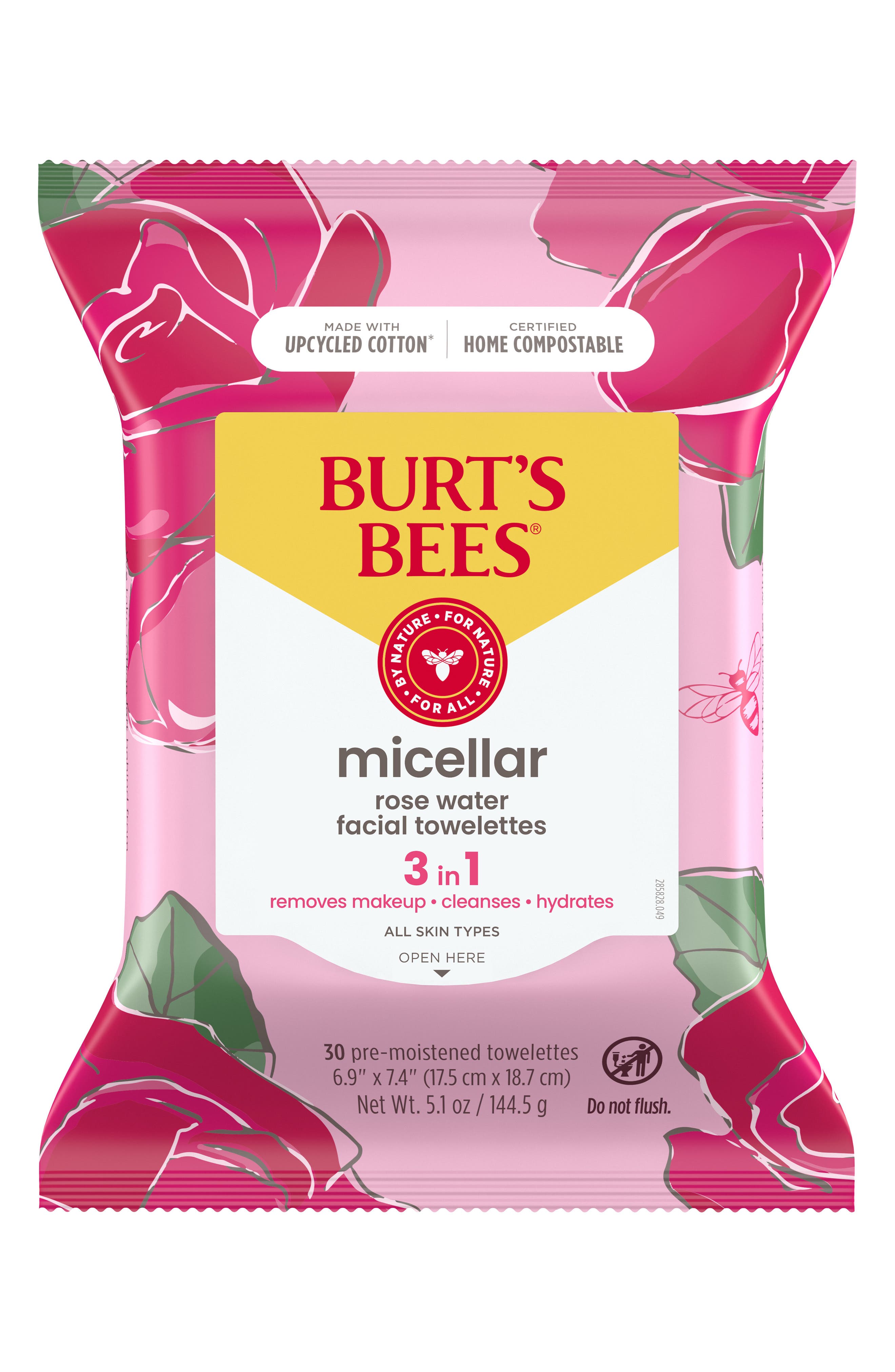 Burt's Bees 3-in-1 Micellar Makeup Removing Facial Towlettes with Rose ...