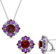 DELMAR Amethyst & Garnet Necklace & Lever-Back Earrings Set
