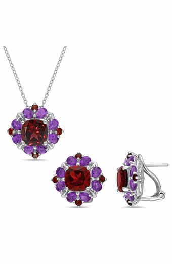 Amethyst & Garnet Necklace & Lever-Back Earrings Set