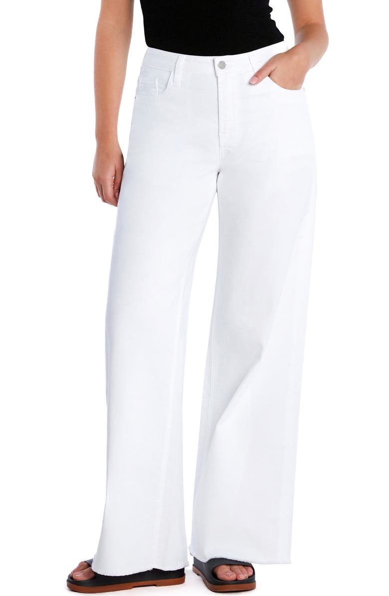 HINT OF BLU Happy Shaggy High Waist Raw Hem Wide Leg Jeans, Main, color, White