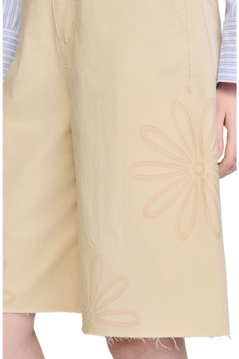 Cotton Bermudas with flower details, Alternate, color, Beige