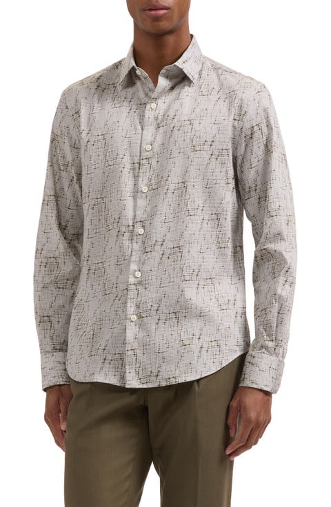 Julian Shaped Fit Abstract Geo Print Stretch Cotton Button-Up Shirt