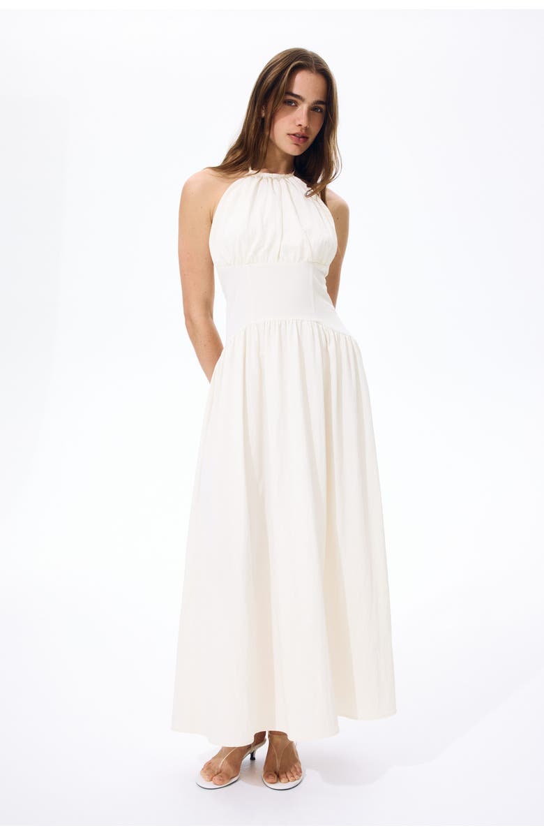 H&M Ruched Halterneck Dress, Alternate, color, Cream