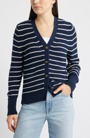 Caslon® Shaker Stitch V-Neck Pima Cotton Cardigan