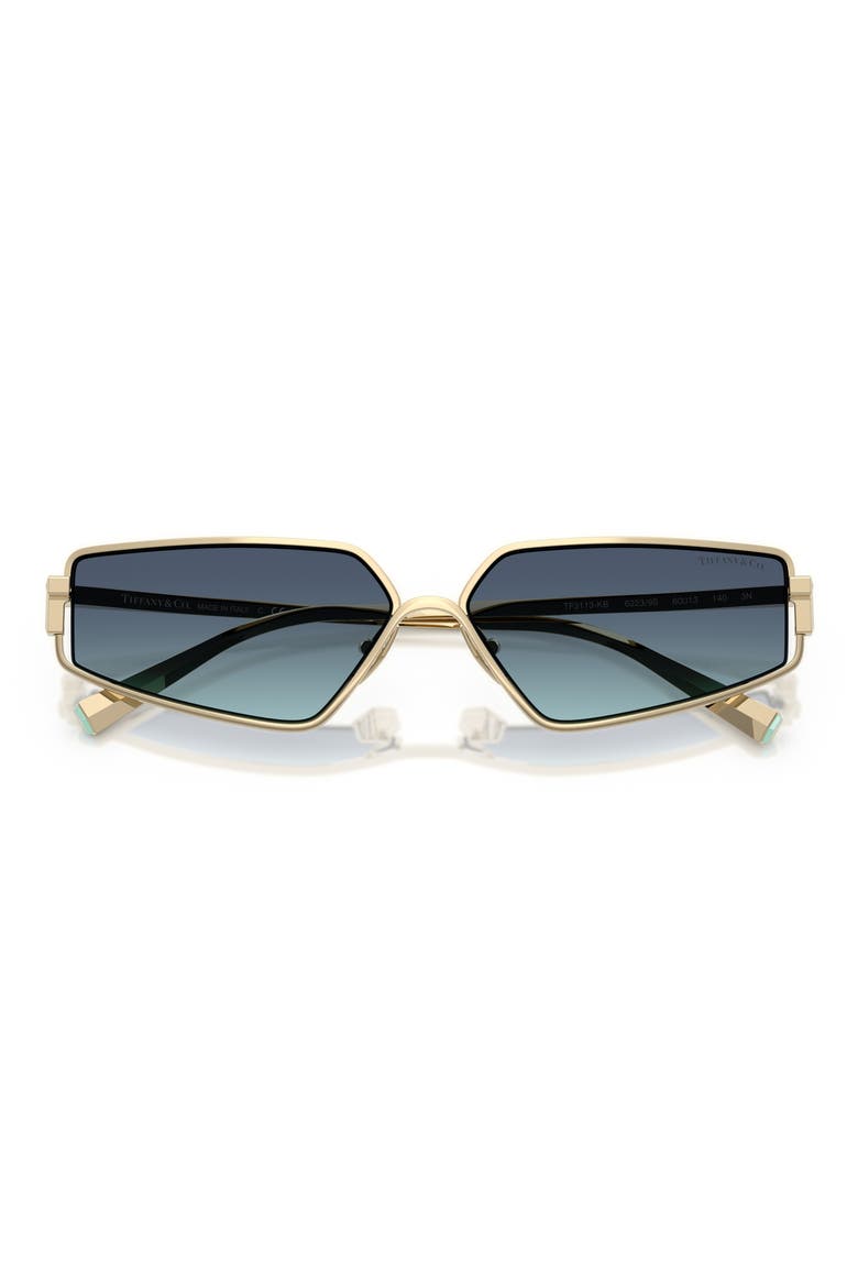 60mm Irregular Rectangular Sunglasses, Alternate, color, PALE GOLD PLATED / AZURE BLUE