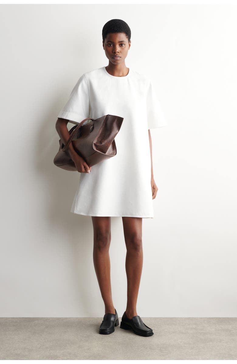 COS Flared Denim Mini Dress, Main, color, White