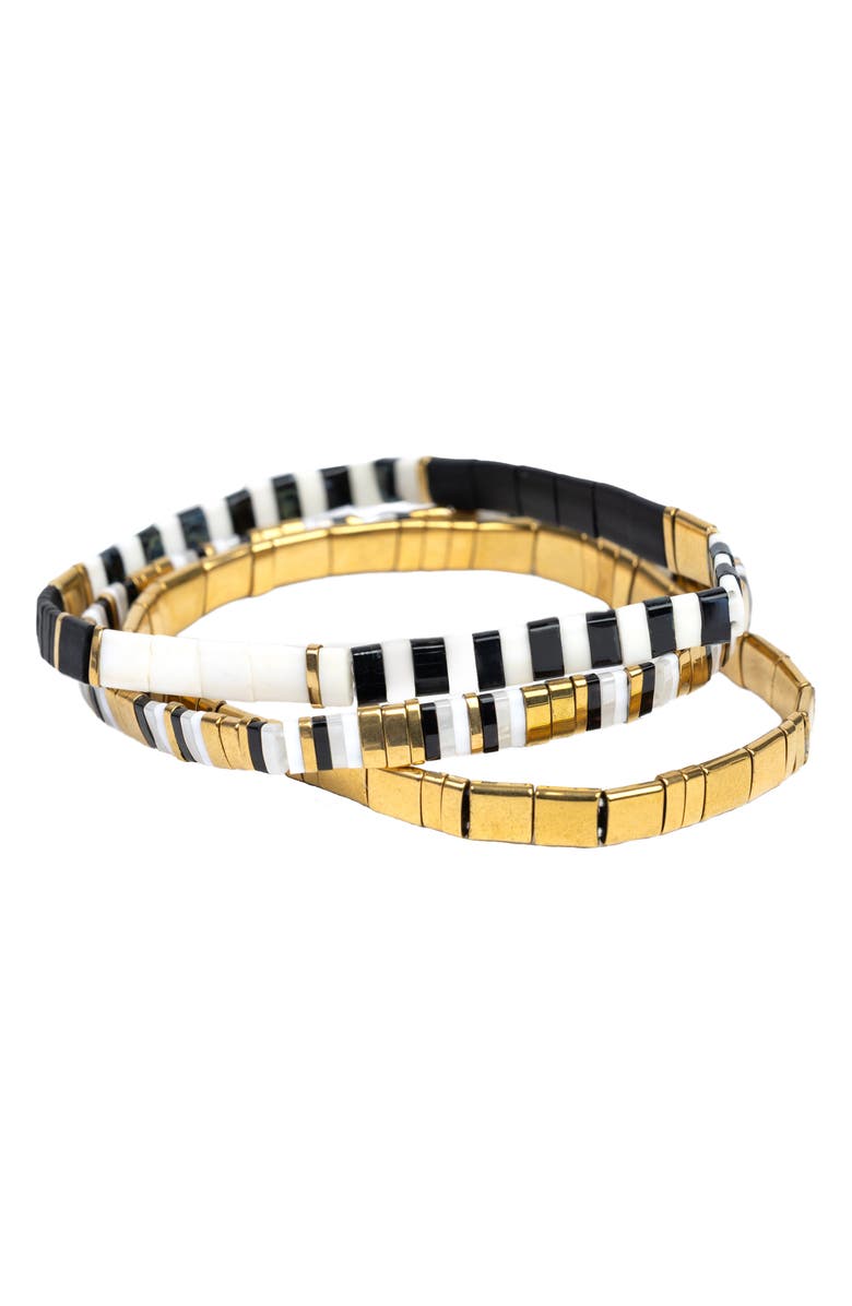 SAACHI 3-Pack Stretch Bracelets, Main, color, Black / White