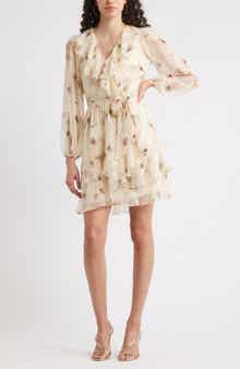 Chelsea28 Floral Ruffle Trim Long Sleeve Chiffon Minidress