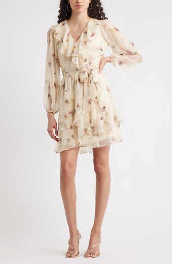 Chelsea28 Floral Ruffle Trim Long Sleeve Chiffon Minidress