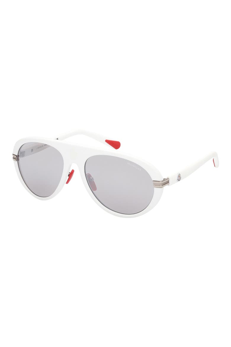 57mm Mirrored Navigator Sunglasses, Alternate, color, SHINY WHITE / SMOKE