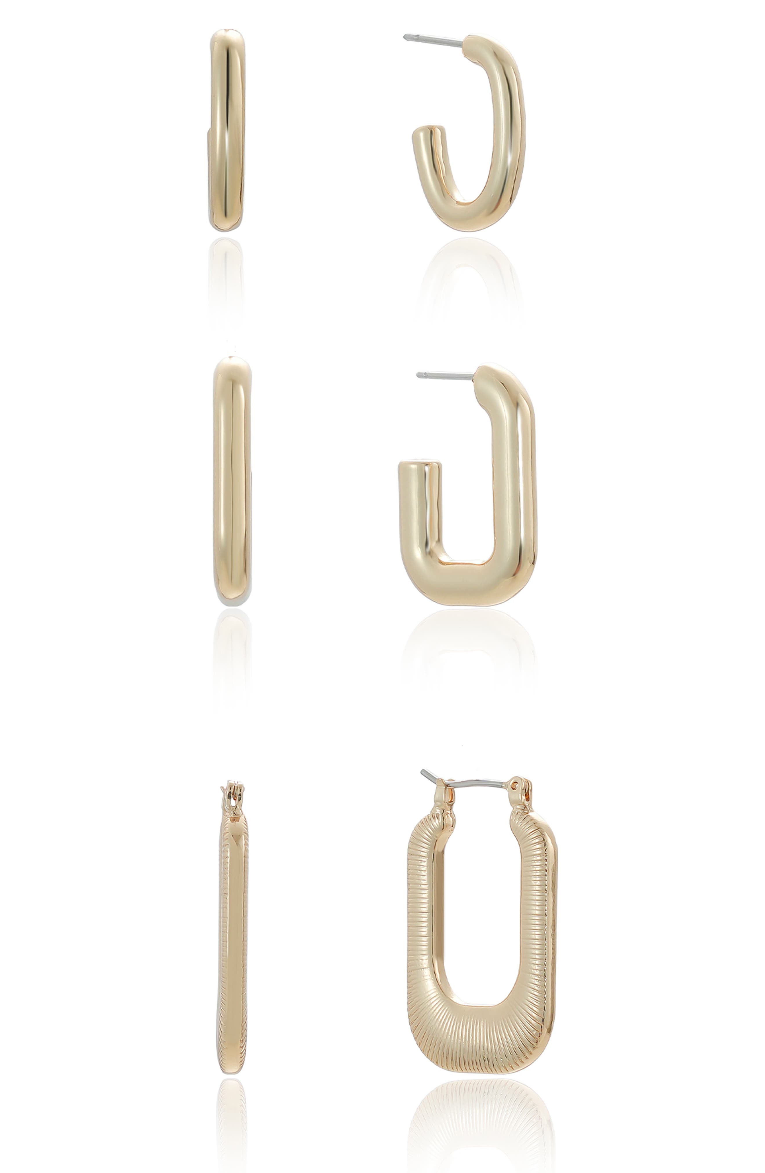 Ettika Set of 3 Elongated Huggie Hoop Earrings