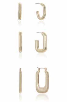 Ettika Set of 3 Elongated Huggie Hoop Earrings