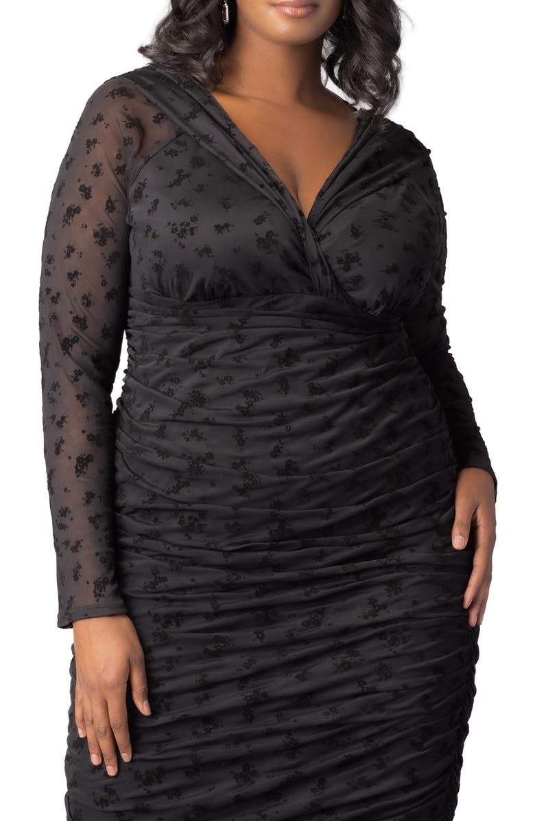 Kiyonna Betsey Ruched Elbow Sleeve Midi Bodycon Dress, Alternate, color,