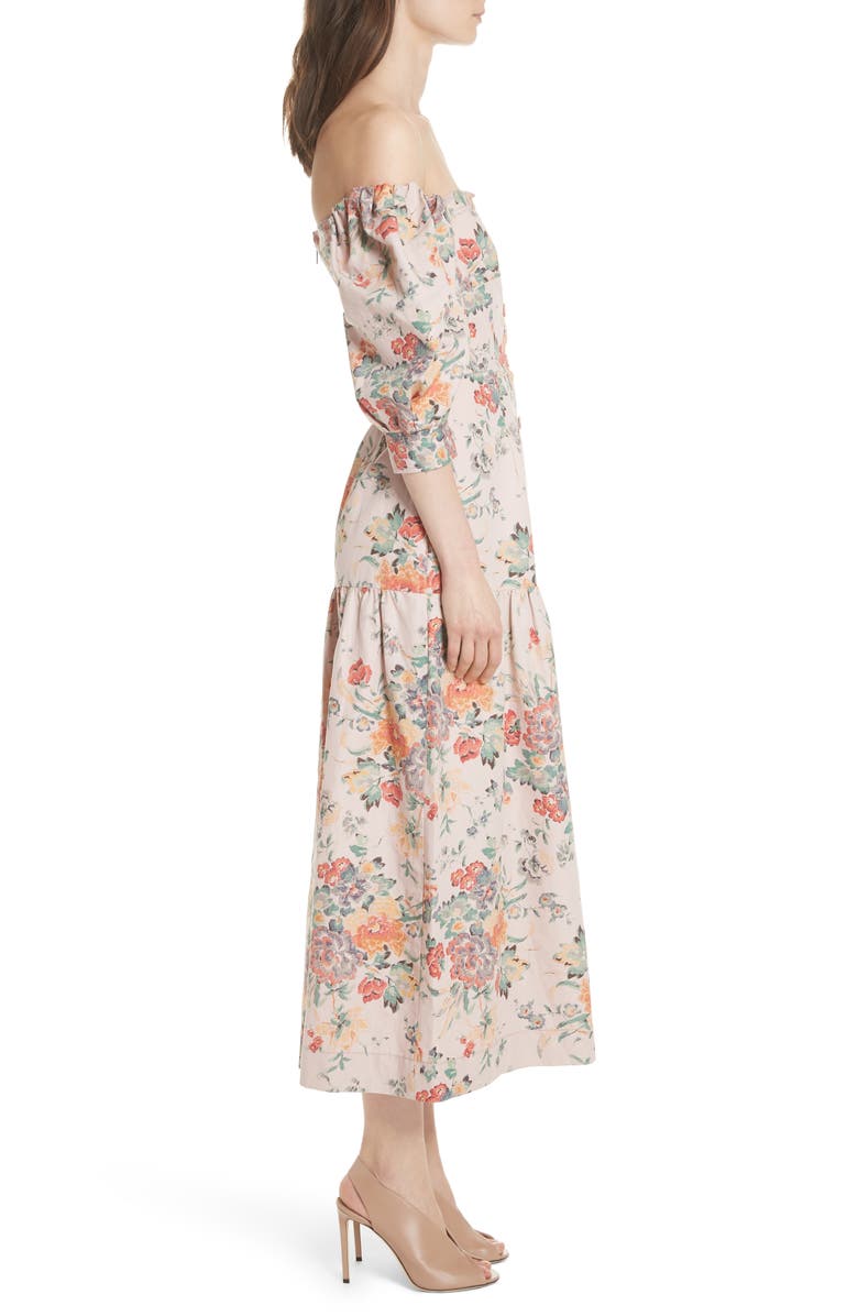 Rebecca Taylor Marlena Off the Shoulder Floral Midi Dress, Alternate, color, 