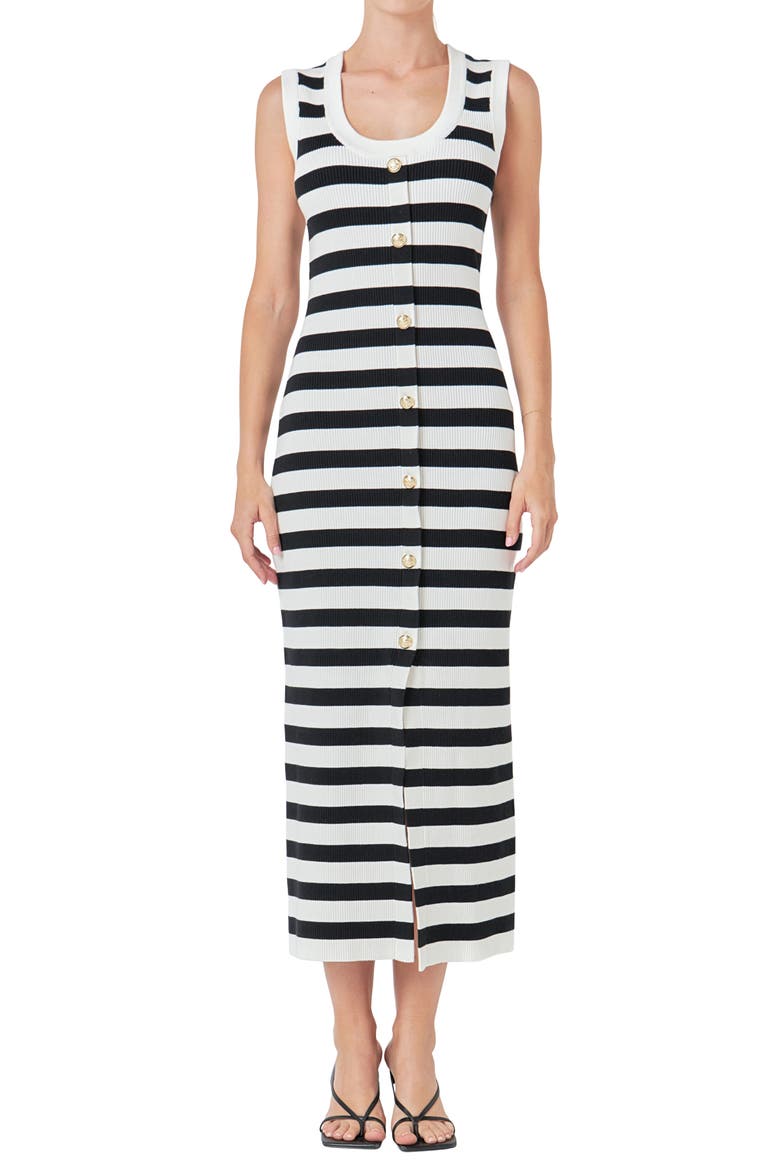 Stripe Knit Midi Dress, Alternate, color, WHITE/ BLACK