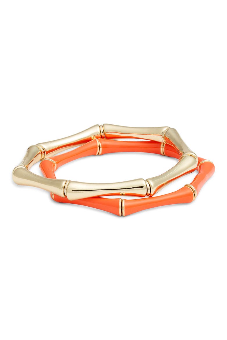 Set of 2 Bamboo Link Stretch Bracelets, Main, color, ORANGE RED- GOLD