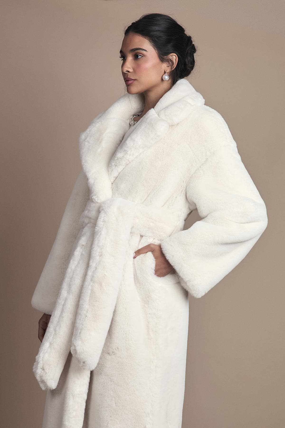 Occasion Belted Longline Fur Coat - image 2