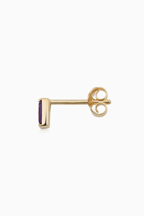 Oradina 14k Gold Fresco Baguette Micro Single Stud In Yellow Gold - Purple Zirconia
