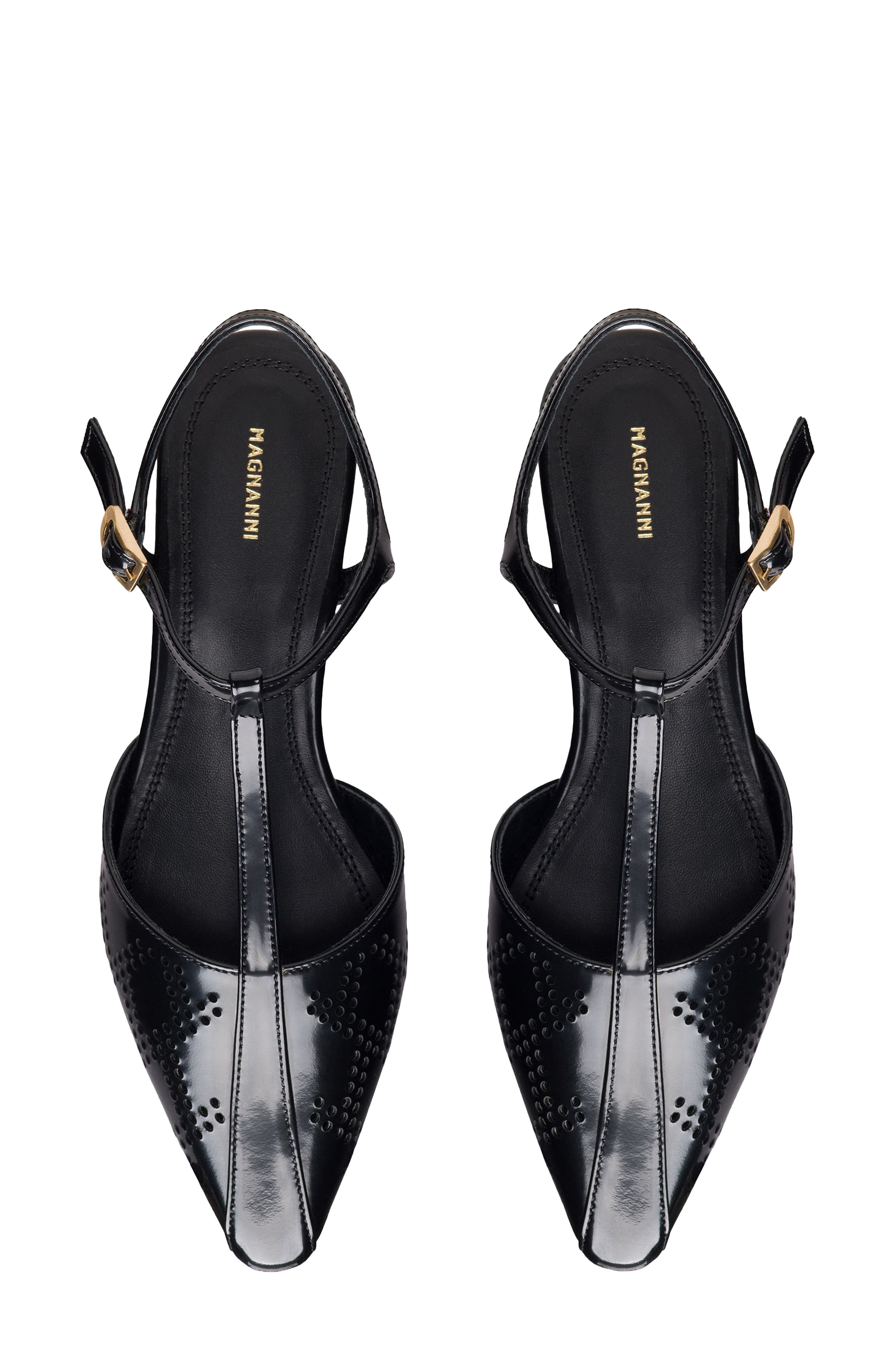 Magnanni Siona Ankle Strap Pointed Toe Flat, Alternate, color, Black