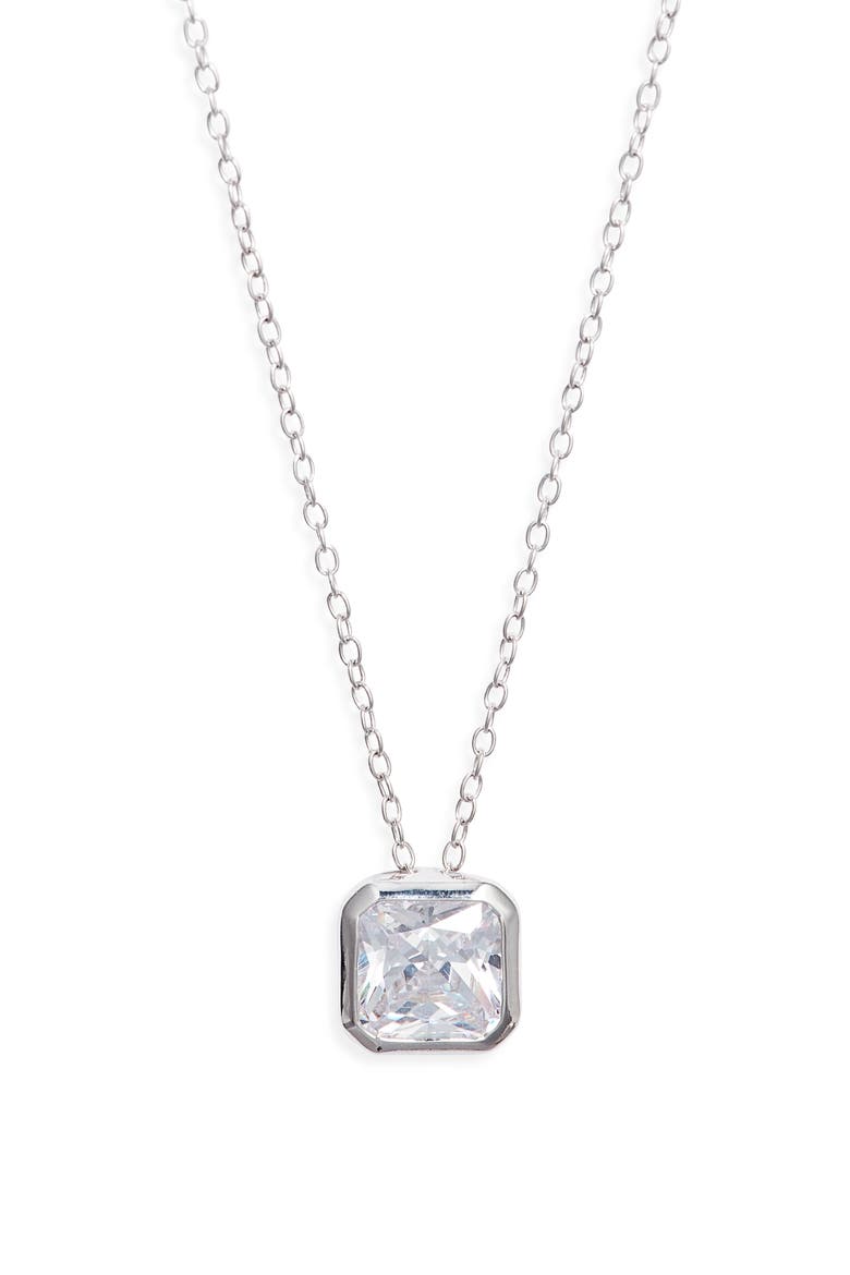 Cushion Cut Cubic Zirconia Pendant Necklace, Main, color, CLEAR- PLATINUM PLATED