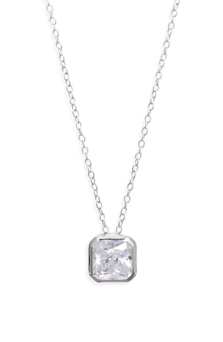 Nordstrom Cushion Cut Cubic Zirconia Pendant Necklace, Main, color, Clear- Platinum Plated