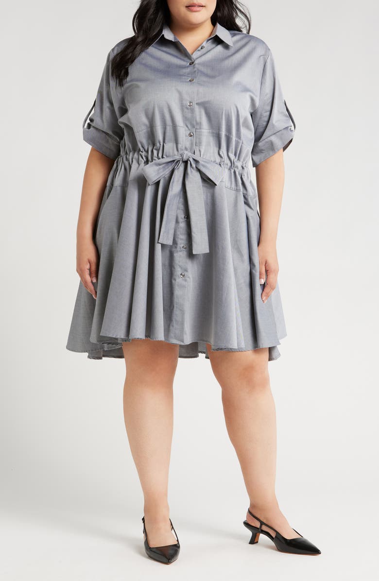 HARSHMAN Meadow Drawstring Waist Shirtdress, Main, color, Grey