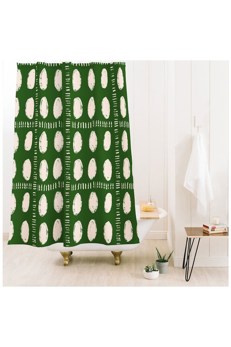 Green Boho Quilt Shower Curtain, Alternate, color, CREAM