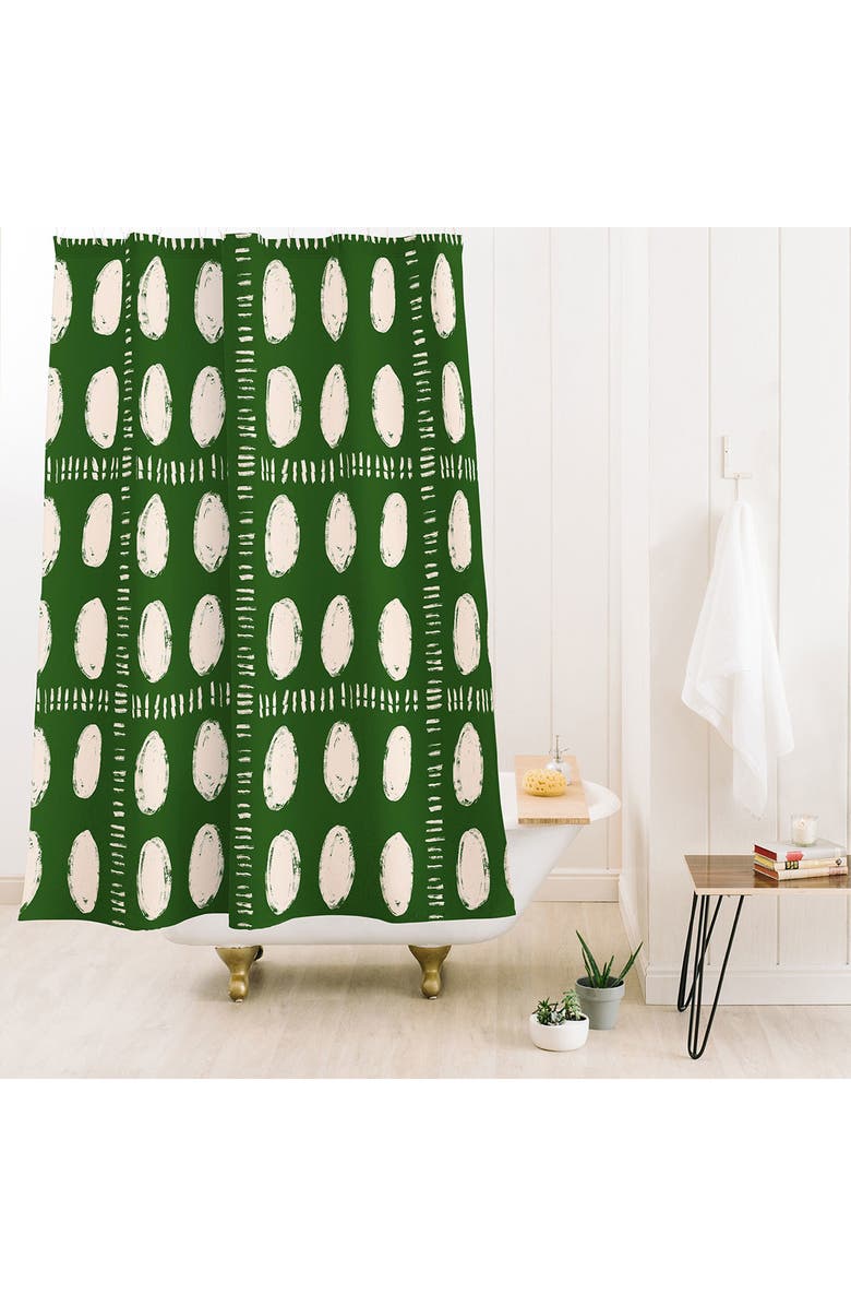 Deny Designs Green Boho Quilt Shower Curtain, Alternate, color, Cream