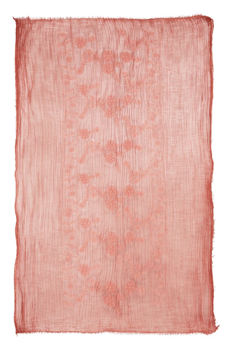 Floral Embroidered Gauze Fringe Scarf, Alternate, color, PINK DESERT