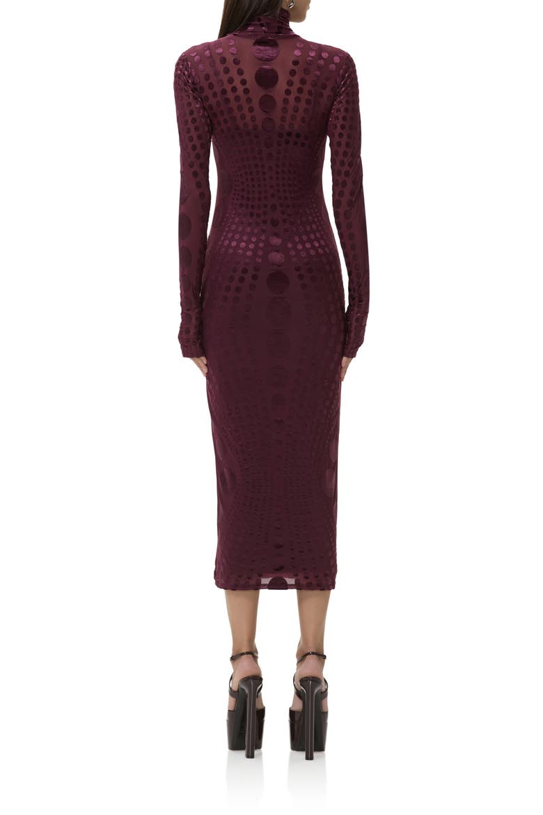 Shailene Long Sleeve Burnout Velvet Dress, Alternate, color, CABERNET TONAL DOT