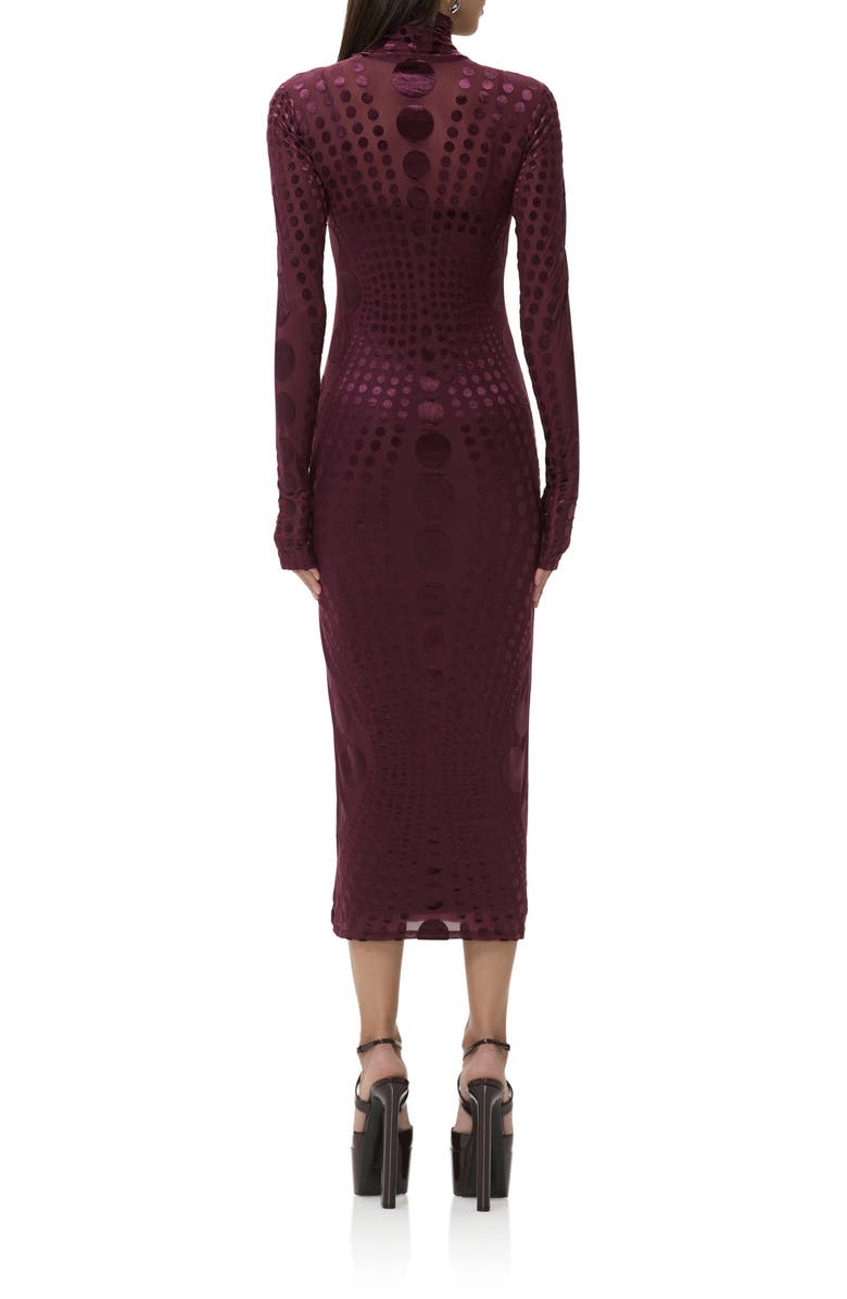 AFRM Shailene Long Sleeve Burnout Velvet Dress, Alternate, color, Cabernet Tonal Dot
